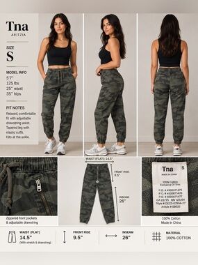 Tna Aritzia Alix Camo Joggers Small High Rise Lightweight Cotton Utility Pants